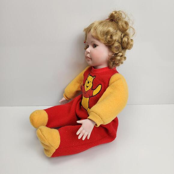 Disney 18" Cindy M McClure Sitting w/ Blonde Hair in Pooh Pajamas Porcelain Doll - Picture 3 of 11